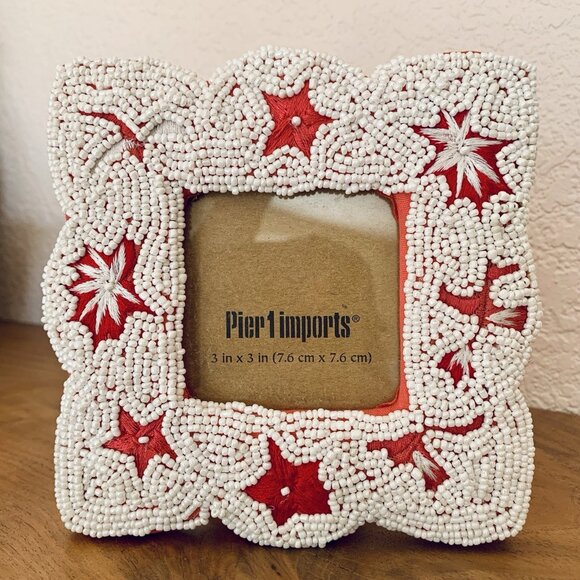 Vintage Pier 1 Imports Mini Picture Frame Y2K Gift Beaded Embroidered 3" x 3" - Picture 1 of 6